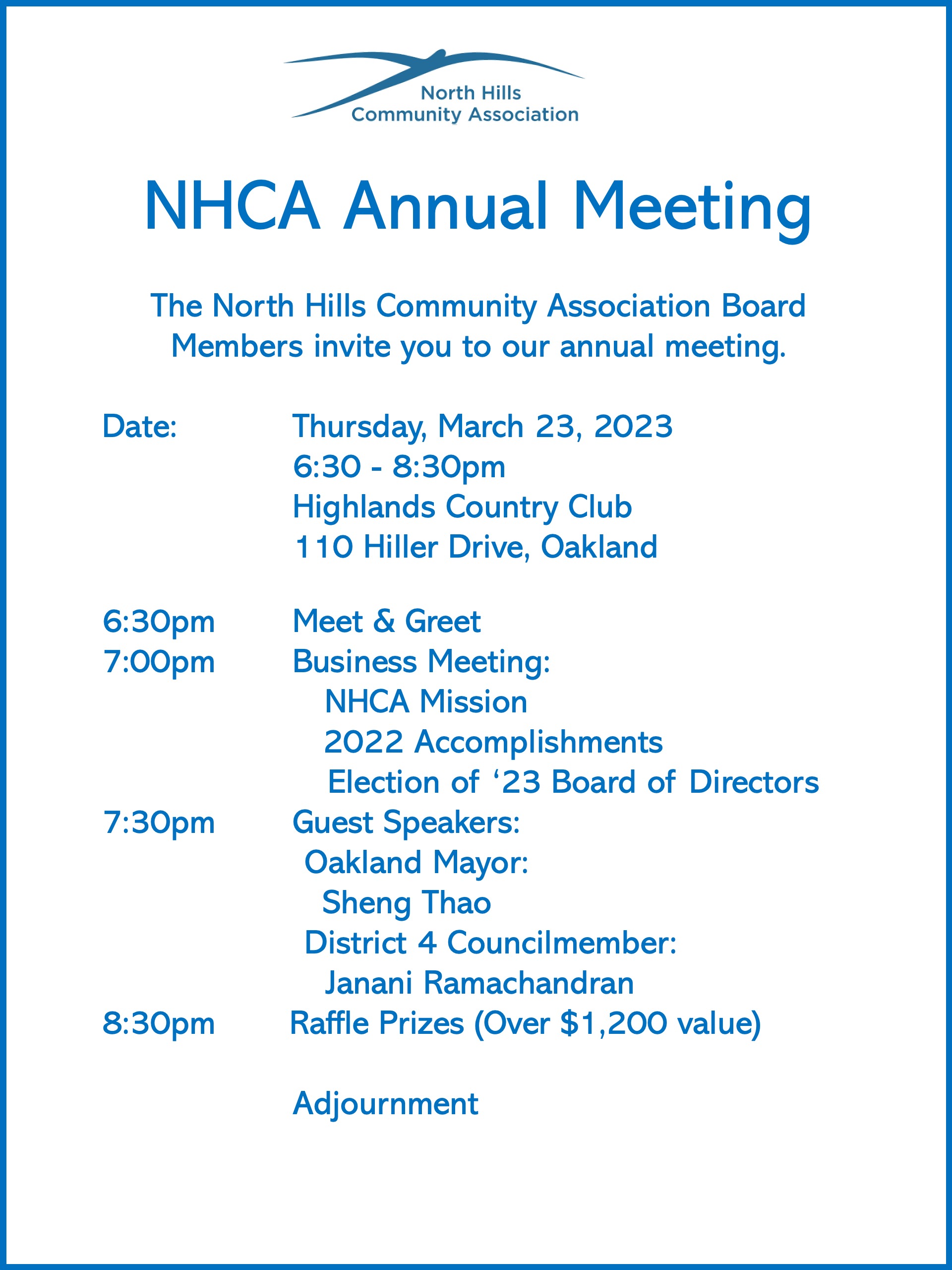 MARK YOUR CALENDARS! North Hills Community Association